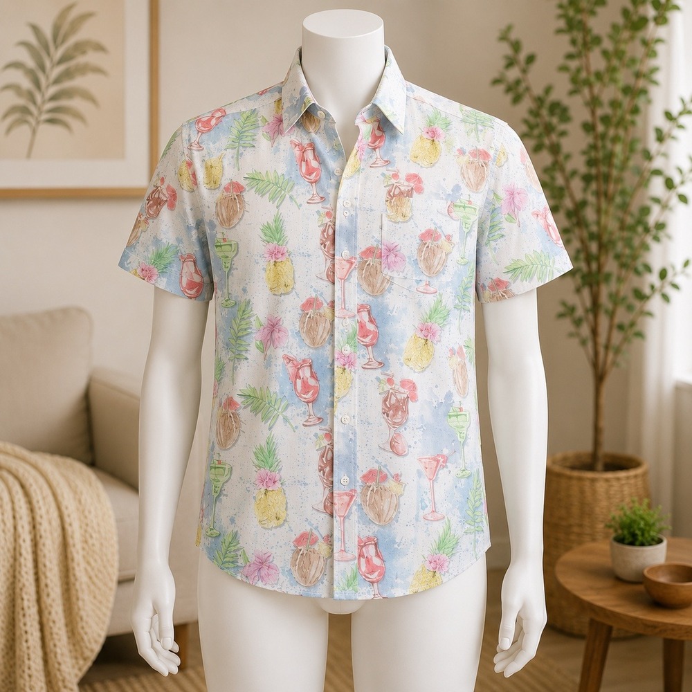 NWT Psycho Tuna‎ Button Down Shirt Mens Small White Tropical Cocktail Pineapple